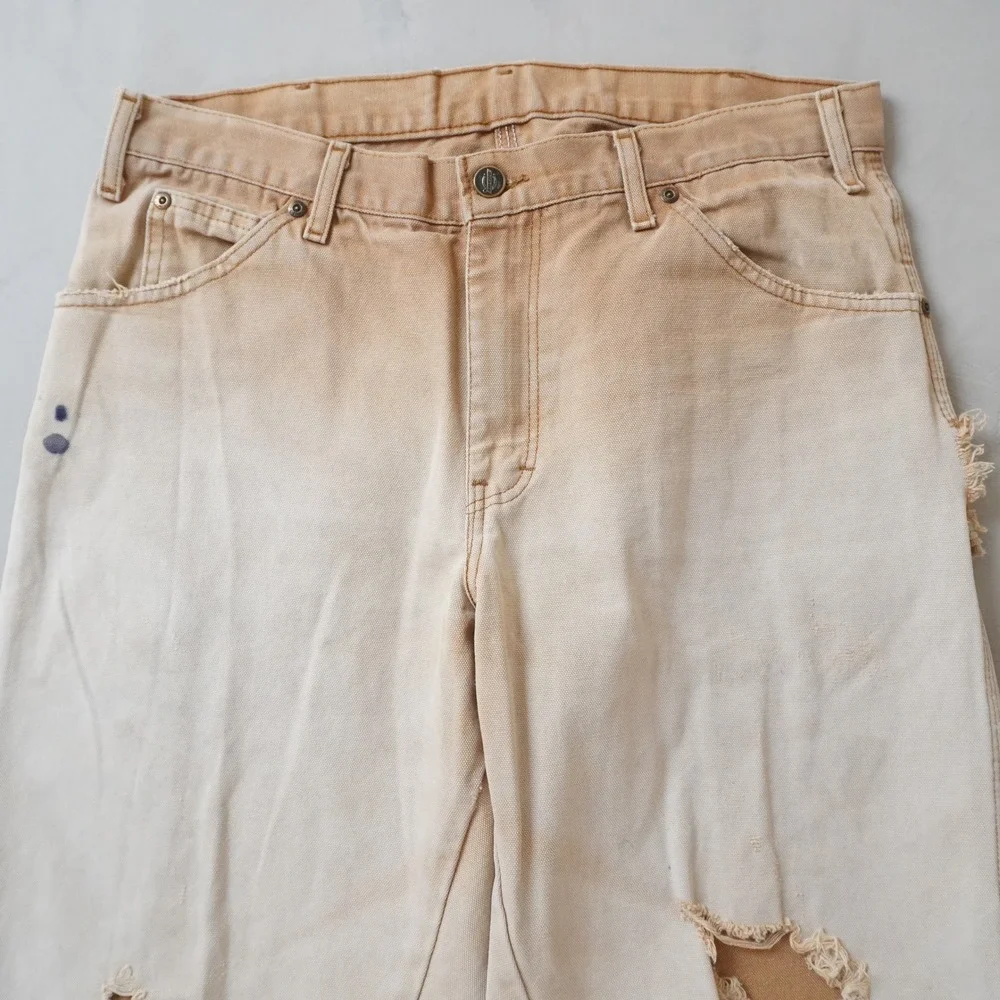 Vintage Dickies Carpenter Pants 32x32 Mens Tan Thrashed Distressed Sun Faded